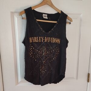 Harley-Davidson Women's Black and Gold Tank Top